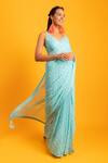 Shop_Prevasu_Blue Georgette Logo, Sequin And Zardozi Work, Tilla Printed Saree With Blouse _Online_at_Aza_Fashions