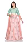 Buy_Salt And Spring_Peach Chanderi Rose Motifs Round Embroidered Lehenga Set _Online_at_Aza_Fashions
