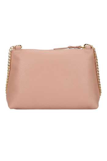 Shop_The Leather Garden_Peach Embroidery, Pearls Carnation Embellished Bag With Sling _at_Aza_Fashions
