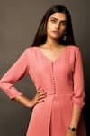 Jasmine Bains_Pink Cupro Georgette V Neck Front Slit Kurta Palazzo Set _Online_at_Aza_Fashions