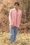 Shop_Vaani Beswal_Pink Handwoven Linen Jacket _at_Aza_Fashions