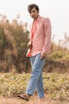 Vaani Beswal_Pink Handwoven Linen Jacket _Online_at_Aza_Fashions