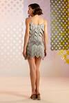 Shop_Pankaj & Nidhi_Grey Tulle Bead Work, Sequins Square Neck Cascade Fringe Dress_at_Aza_Fashions