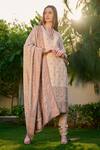 Safaa_Beige Velvet, Silk Gota Patti, Rukhsaar Kantha Pattern Woven Kurta Set _Online_at_Aza_Fashions