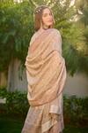 Shop_Safaa_Beige Velvet, Silk Gota Patti, Rukhsaar Kantha Pattern Woven Kurta Set _Online_at_Aza_Fashions