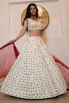 Shloka Sudhakar_White Chambray Embroidery V Neck Bridal Lehenga Set _Online_at_Aza_Fashions