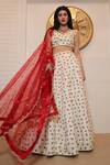 Buy_Shloka Sudhakar_White Chambray Embroidery V Neck Bridal Lehenga Set _at_Aza_Fashions