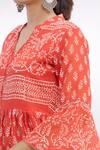 Shop_Samyukta Singhania_Red Cotton Mulmul Printed Kurta Lehenga Set_Online_at_Aza_Fashions