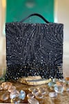 Shop_Adora by Ankita_Black Beads Zebra Cristal Flapper Clutch With Sling _at_Aza_Fashions