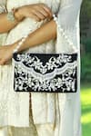 Buy_Adora by Ankita_Black Thread And Pearls Hana Embroidered Clutch _at_Aza_Fashions