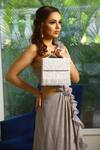 Adora by Ankita_White Beads And Sequin Zebra Cristal Flapper Clutch With Sling _Online_at_Aza_Fashions