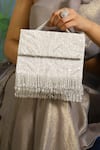 Buy_Adora by Ankita_White Beads And Sequin Zebra Cristal Flapper Clutch With Sling _Online_at_Aza_Fashions