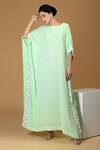Buy_Talking Threads_Green Silk Georgette Round Hand Embroidered Kaftan_at_Aza_Fashions