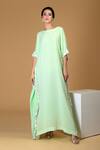 Talking Threads_Green Silk Georgette Round Hand Embroidered Kaftan_Online_at_Aza_Fashions
