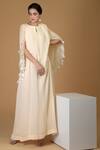 Buy_Talking Threads_Beige Embroidered Silk Cape Dress _at_Aza_Fashions