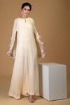 Talking Threads_Beige Embroidered Silk Cape Dress _Online_at_Aza_Fashions