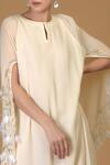 Talking Threads_Beige Embroidered Silk Cape Dress _at_Aza_Fashions
