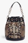 Tan & Loom_Black Embroidery Bombay Brocade Botanical Woven Bucket Bag _Online_at_Aza_Fashions