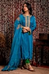 Buy_Chandbari_Blue Kurta Modal Satin Embroidery Dori Round Set _at_Aza_Fashions