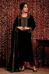 Buy_Chandbari_Black Kurta Silk Velvet Embroidery Sequin Round Set_at_Aza_Fashions