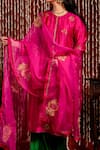 Shop_Chandbari_Fuchsia Kurta And Palazzo Chanderi Embroidery Zardozi Round Set _Online_at_Aza_Fashions