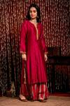 Chandbari_Fuchsia Chanderi Embroidered Kurta Set_Online_at_Aza_Fashions