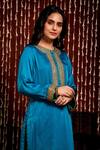 Shop_Chandbari_Blue Kurta Modal Satin Embroidery Dori Round Set _Online_at_Aza_Fashions