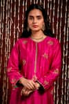 Chandbari_Fuchsia Kurta And Palazzo Chanderi Embroidery Zardozi Round Set _at_Aza_Fashions