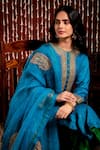 Chandbari_Blue Kurta Modal Satin Embroidery Dori Round Set _at_Aza_Fashions