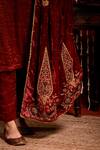 Chandbari_Maroon Stripe Woven Kurta Set_at_Aza_Fashions