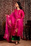 Chandbari_Fuchsia Kurta And Palazzo Chanderi Embroidery Zardozi Round Set _Online_at_Aza_Fashions