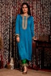 Chandbari_Blue Kurta Modal Satin Embroidery Dori Round Set _Online_at_Aza_Fashions