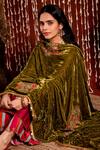 Chandbari_Green Silk Velvet Embroidered Dupatta_Online_at_Aza_Fashions
