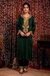 Chandbari_Green Paisley Embroidered Kurta Set_Online_at_Aza_Fashions