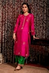 Buy_Chandbari_Fuchsia Kurta And Palazzo Chanderi Embroidery Zardozi Round Set _Online_at_Aza_Fashions