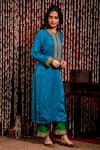 Buy_Chandbari_Blue Kurta Modal Satin Embroidery Dori Round Set _Online_at_Aza_Fashions