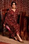 Chandbari_Maroon Ikat Print Kurta Set_Online_at_Aza_Fashions