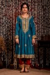 Buy_Chandbari_Blue Kurta Chanderi Embroidered Anarkali Set_Online_at_Aza_Fashions