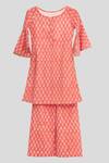 Buy_Banana Bee_Peach Printed Cotton Kurta Set For Girls_at_Aza_Fashions