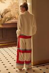 Shop_Cin Cin_White Luxury Banana Crepe Plain Collared Neck Ruby Colorblock Shirt_at_Aza_Fashions