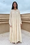 Chambray & Co._White Cotton Thread Work Round Tiered Tent Dress_Online_at_Aza_Fashions