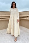 Buy_Chambray & Co._White Cotton Thread Work Round Tiered Tent Dress_Online_at_Aza_Fashions