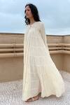 Shop_Chambray & Co._White Cotton Thread Work Round Tiered Tent Dress_Online_at_Aza_Fashions