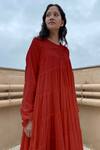 Chambray & Co._Red Cotton Thread Work Round Tiered Tent Dress_at_Aza_Fashions