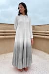 Buy_Chambray & Co._Grey Cotton Dyed Round Tiered Maxi Dress _Online_at_Aza_Fashions