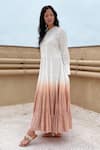 Shop_Chambray & Co._Beige Cotton Dyed Round Tiered Maxi Dress _Online_at_Aza_Fashions