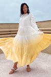 Buy_Chambray & Co._Yellow Cotton Dyed Round Tiered Ombre Dress _Online_at_Aza_Fashions