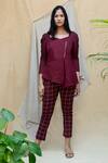 Buy_Chambray & CO._Purple Cotton, Linen Thread Work, French Knot Jewel Peplum Top And Pant Set_at_Aza_Fashions