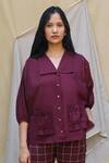 Shop_Chambray & Co._Purple Cotton Ruffle Pocket Shirt_Online_at_Aza_Fashions