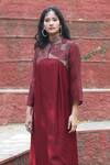 Shop_Chambray & Co._Maroon Vegan Silk Mandarin Collar Kurta And Pant Set_Online_at_Aza_Fashions